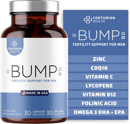Centurion Health Bump BD – Natural Fertility Supplement for Men with Selenium, CoQ10, L-Methylfolate, Folinic Acid, DHA + – Image 1