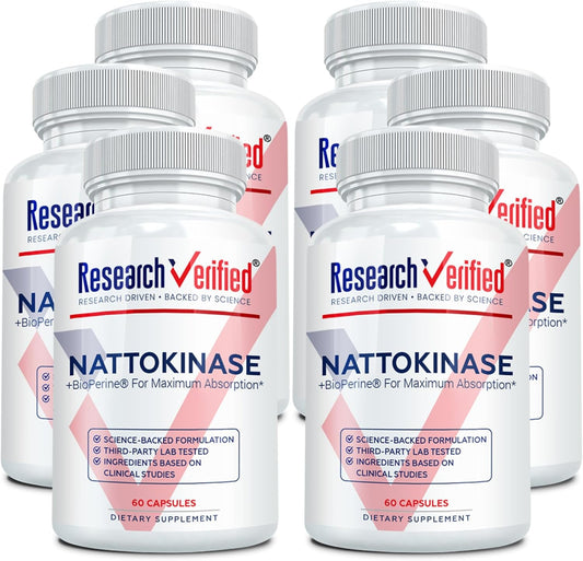 Research Verified Nattokinase - 4000 FU - Circulatory Support - BioPerine, No Vitamin K2 - 60 Capsules - Pack of 6 – Image 1