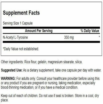 Swanson N-Acetyl L-Tyrosine 35mg, 60 Capsules – Amino Acid Supplement for Brain Health and Cognitive Support