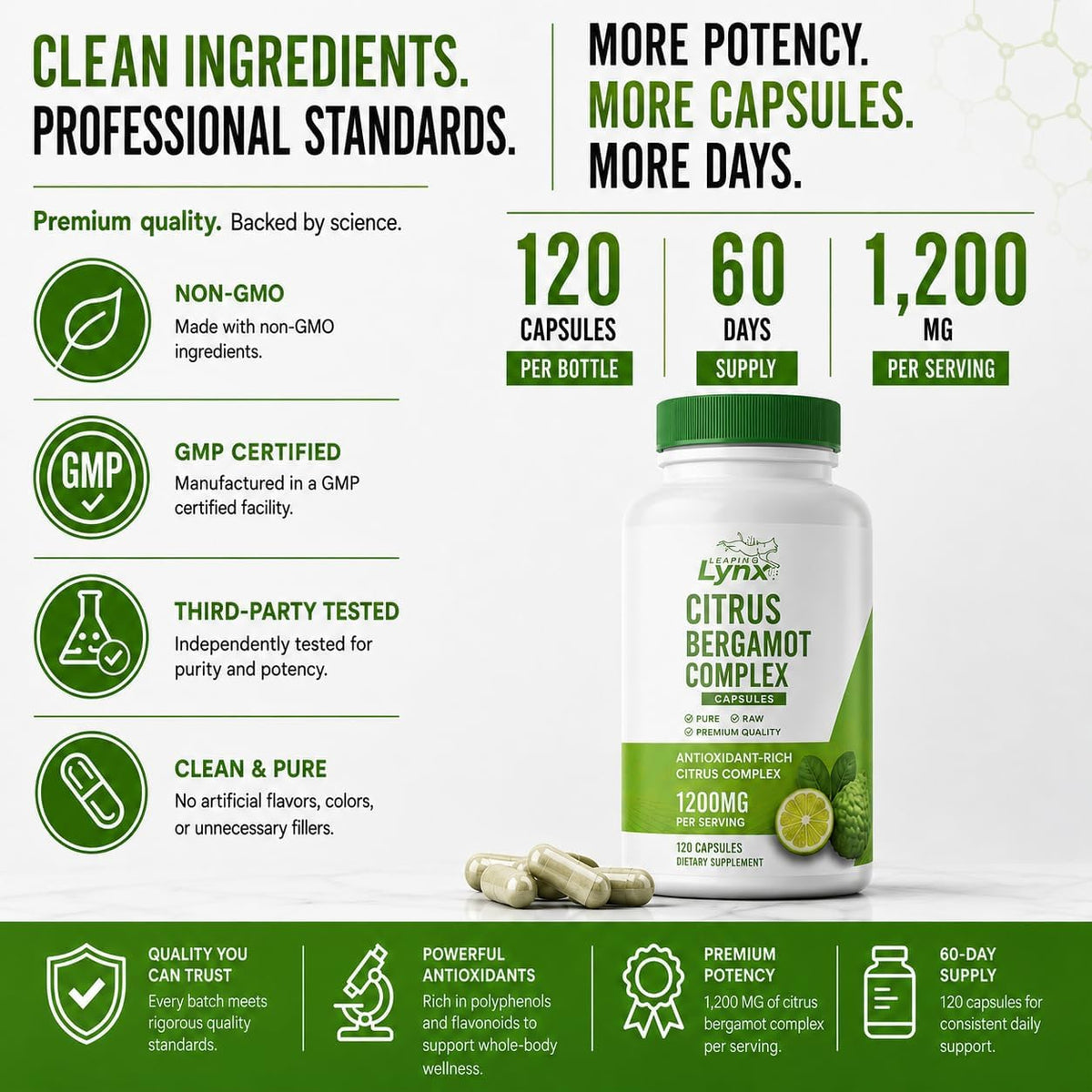 Leaping Lynx Citrus Bergamot 1200 mg – Heart – Supports metabolic health – May help maintain healthy blood sugar – Image 4