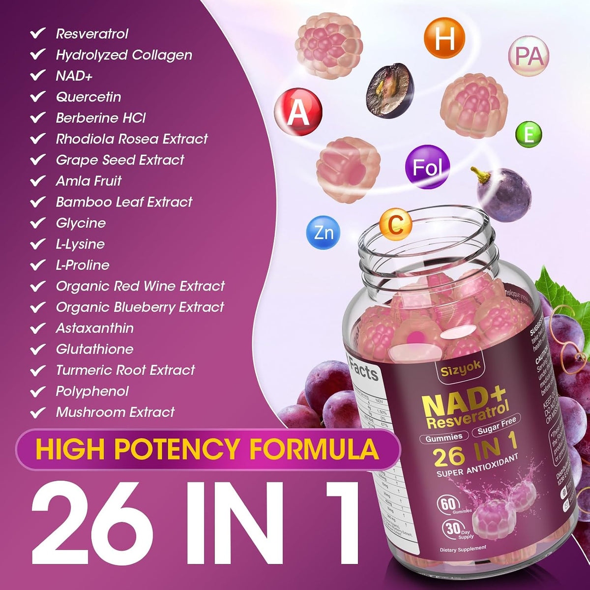 NAD Resveratrol Gummies for Women's - – Hydrolysed Collagen : Supplies amino acids that may help maintain skin – Image 3