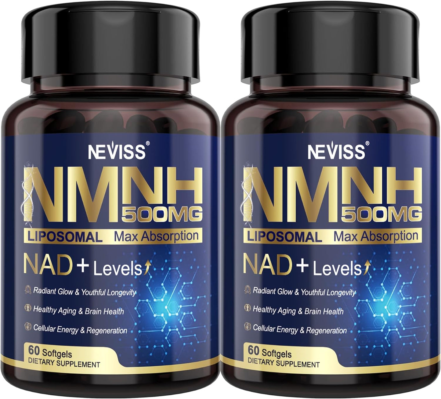 2Pack NAD+ Supplement, Next-Gen NMNH Liposomal 500mg, GLP-1 Friendly, NR NMN Alternative, High Absorption NAD+ with Curcumin, Niacinamide for Energy, DNA Repair, Healthy Ageing, 120 Soft-gels - görsel 1