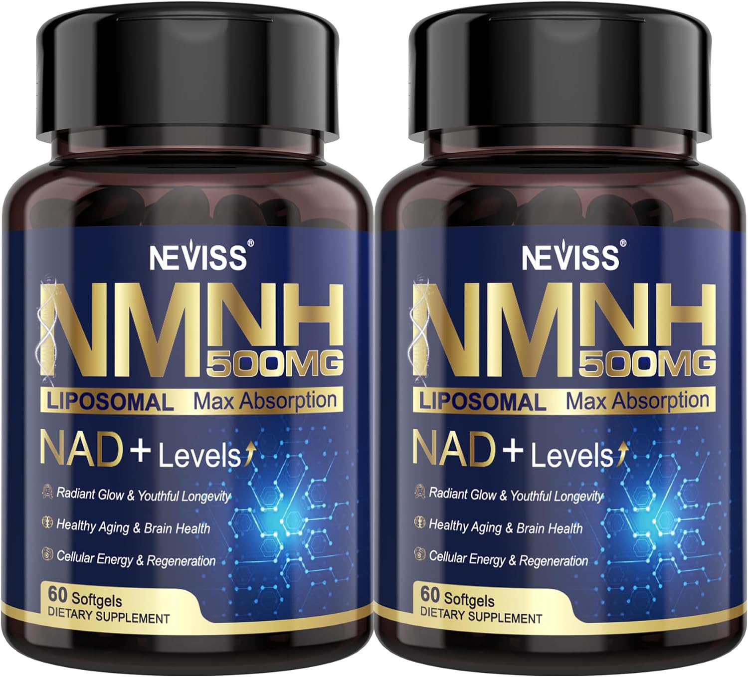 2Pack NAD+ Supplement, Next-Gen NMNH Liposomal 500mg, GLP-1 Friendly, NR NMN Alternative, High Absorption NAD+ with Curcumin, Niacinamide for Energy, DNA Repair, Healthy Ageing, 120 Soft-gels - görsel 1