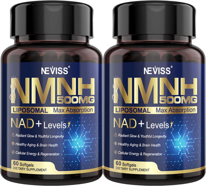 2Pack NAD+ Supplement, Next-Gen NMNH Liposomal 500mg, GLP-1 Friendly, NR NMN Alternative, High Absorption NAD+ with Curcumin, Niacinamide for Energy, DNA Repair, Healthy Ageing, 120 Soft-gels