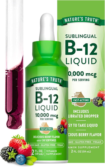 Nature's Truth B12 Sublingual Liquid Drops | 10,000 mcg | 60 mL | Vegan, Non-GM & Gluten free