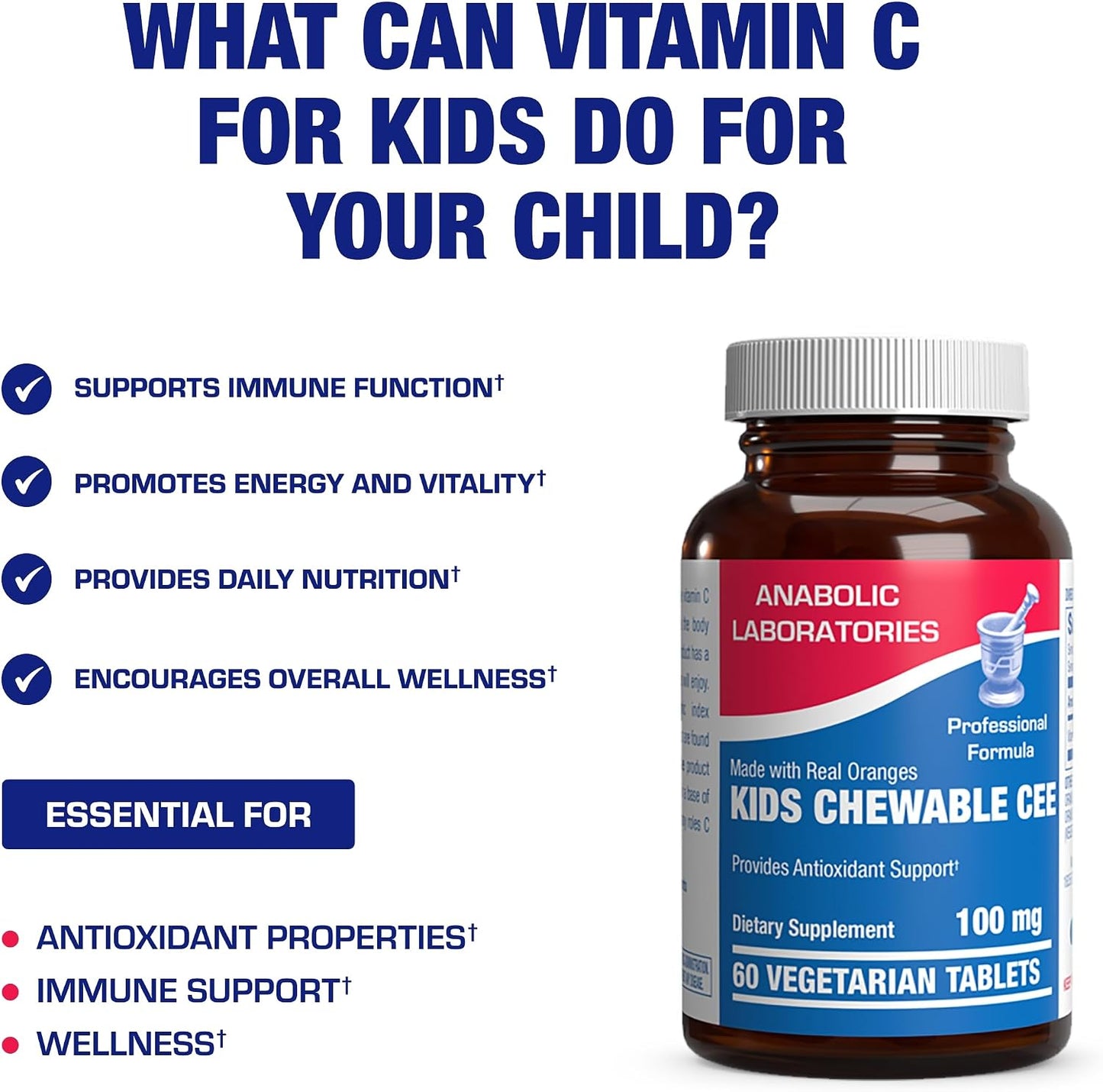 Kids Vitamin C Chewable Tablets - Delicious & Nutritious Chewable Vitamin C for Kids Immune Support and Overall Wellbeing - Made with Real Oranges and No Artificial Flavours or Colors - 60 Servings - görsel 5