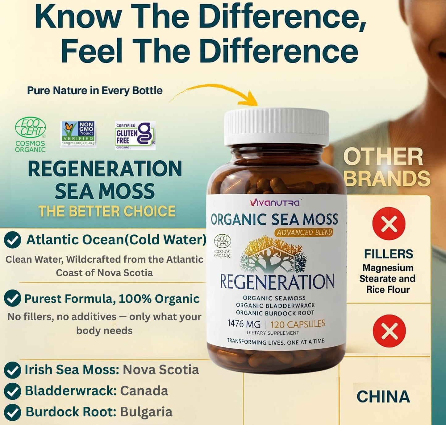 VIVANUTRA Organic Wildcrafted Sea Moss Capsules, 1476mg, 120ct - görsel 6