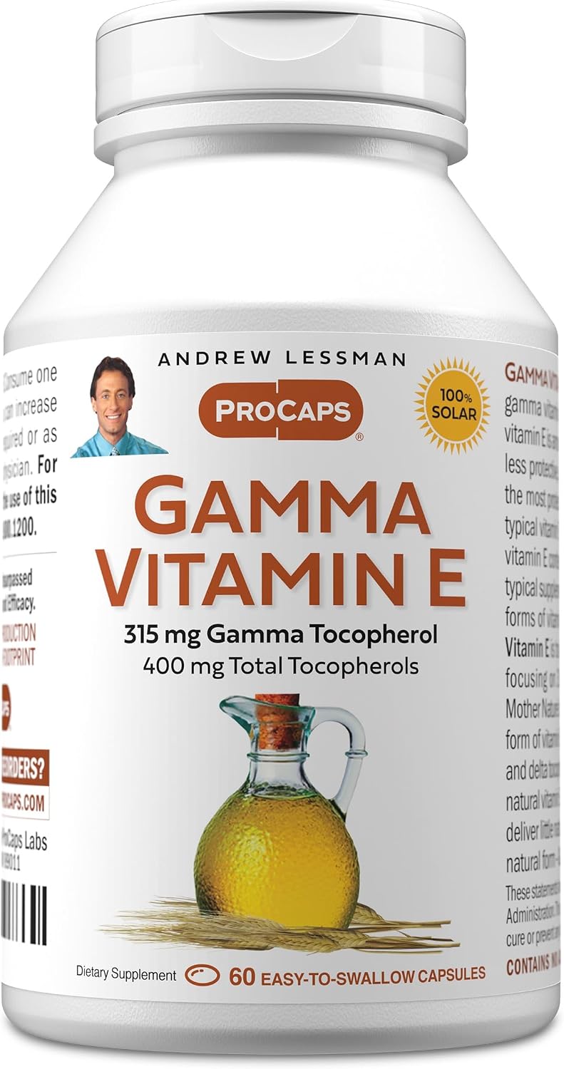 ANDREW LESSMAN Gamma Vitamin E 60 Softgels - 315 mg Gamma Tocopherol, Protective Vitamin E with Four Natural Tocopherols and Ahiflower Oil - görsel 1