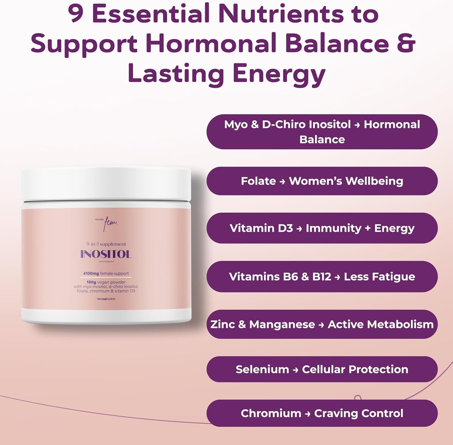 QSTA Myo-Inositol & D-Chiro Inositol Supplement for Women 4100mg (40:1 Ratio) – 9-in-1 Hormonal and Metabolic Support with Myoinositol. Inositol Powder Supplement for Hormone Balance and Female Support - görsel 3