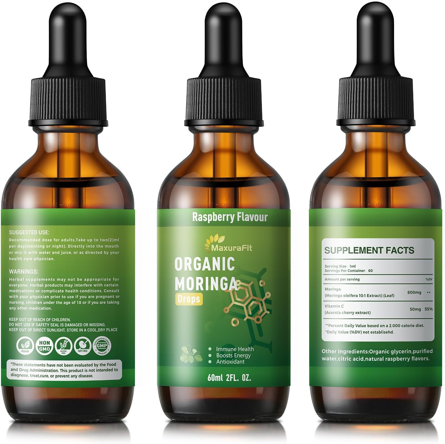 Moringa Leaf Drops with Vitamin C, Moringa Oleifera Extract Liquid Drops for Immunity Support, Antioxidant, Overall Health & Energy, Vegan Herbal Supplement 120 mL - görsel 8