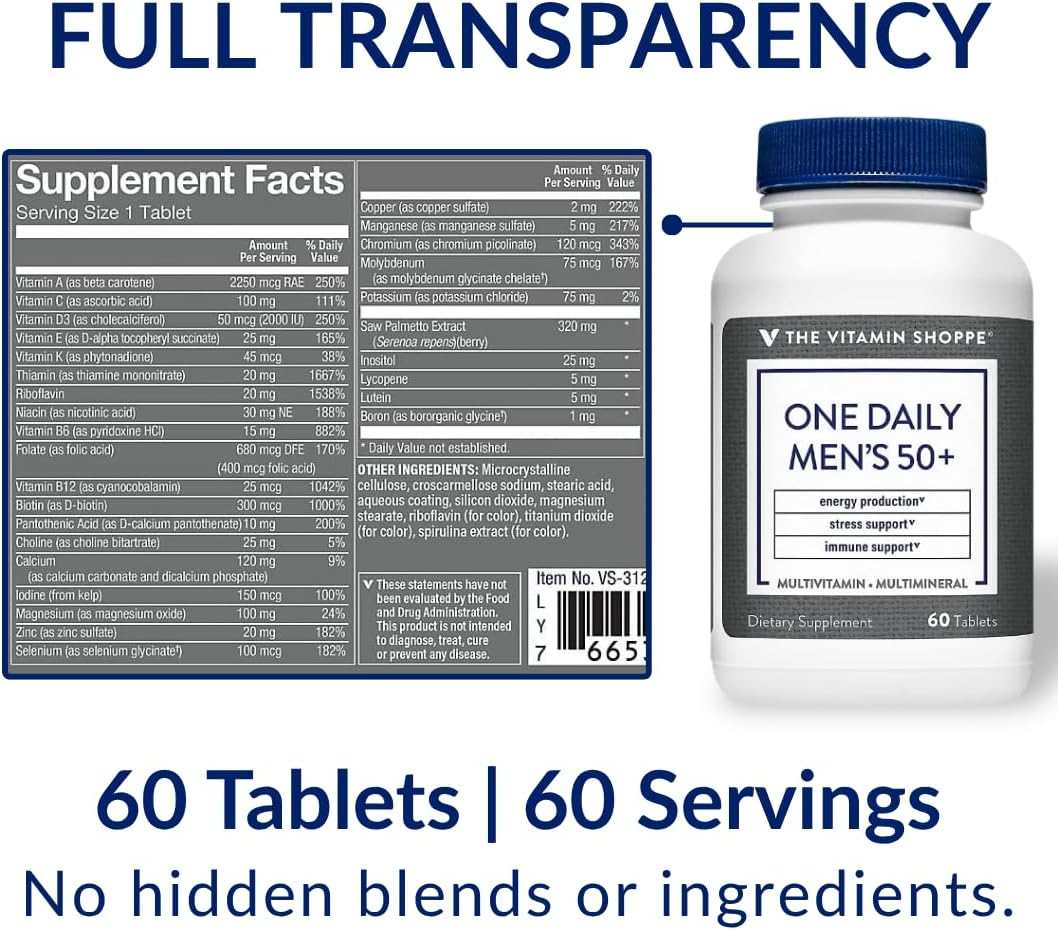 The Vitamin Shoppe One Daily Men's 50+ Multivitamin, 60 Tablets - görsel 8