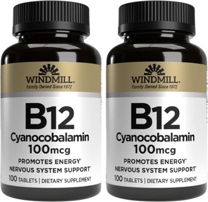 Windmill Vitamin B-12 100 mcg Tablets, 100 Count (Pack of 2)