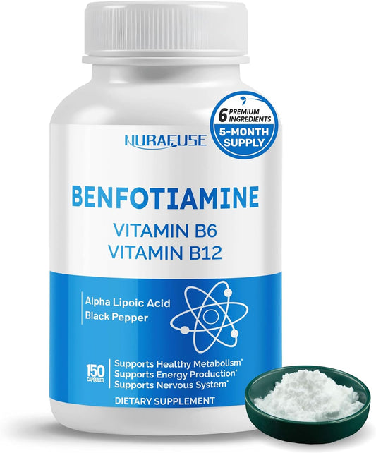 Benfotiamine Supplement, 6 Ingredients with Vitamin B6, Vitamin B12, Alpha Lipoic Acid, Healthy Metabolism, Energy – Image 1