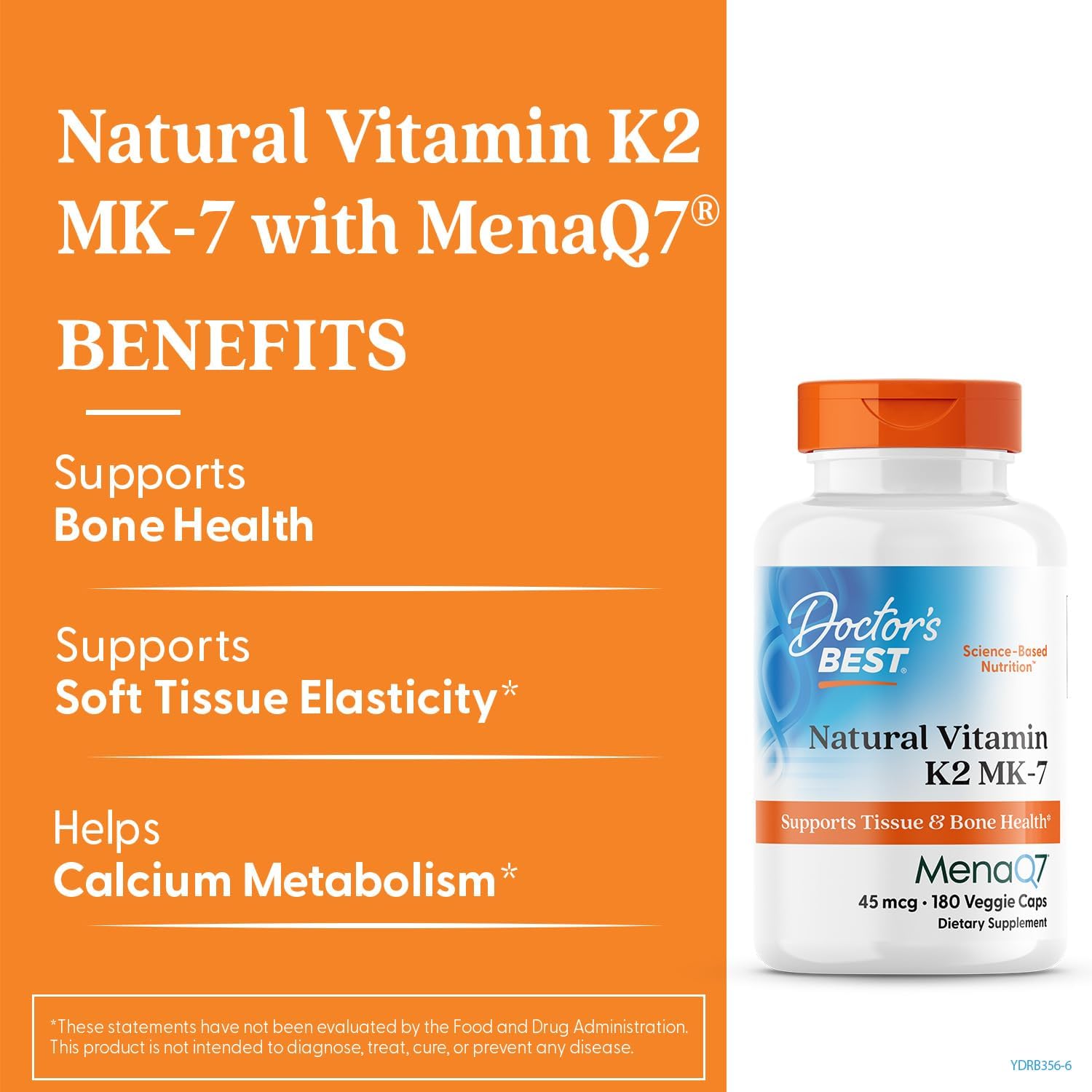 Doctor's Best Natural Vitamin K2 MK7 Supplement with MenaQ7 - 45 mcg, 180 Veg Caps - görsel 2