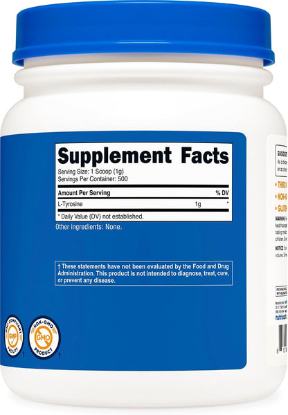 Nutricost L-Tyrosine Powder 500g - Pure L-Tyrosine, 1000mg Per Serving