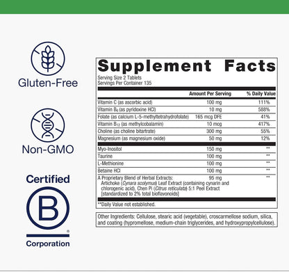 Metagenics Lipo-Gen - Lipotropic Liver & Gallbladder Support Supplement with Vitamin B12, Choline, Inositol & Artichoke Extract - 270 Tablets