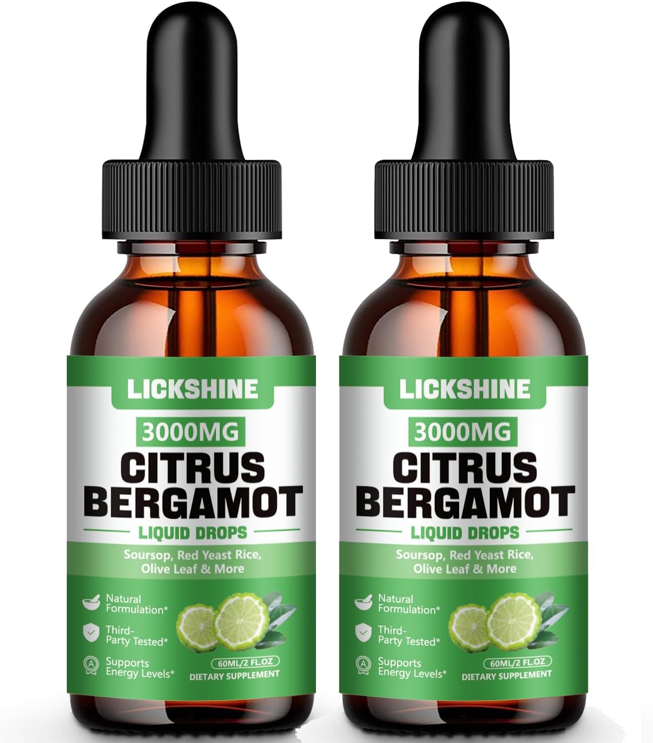 lickshine Citrus Bergamot Liquid Drops 3000mg - 2 Pack - Fast-Absorbing Liquid Supplement for Cholesterol & Immune Support, 120 mL Each - görsel 1