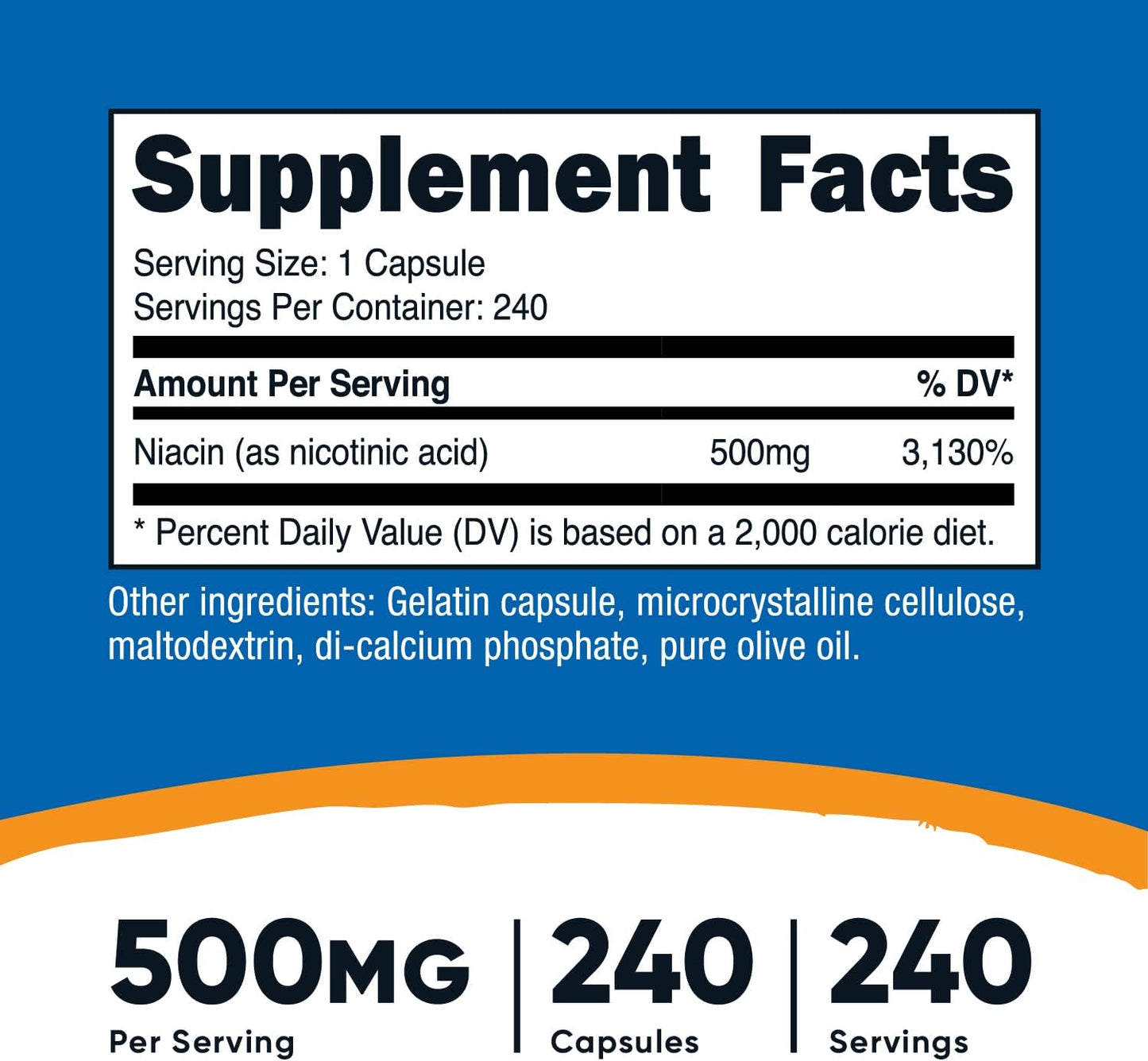 Nutricost Niacin (Vitamin B3) 500mg, 240 Capsules (3 Bottles) – Niacin Flush - görsel 2
