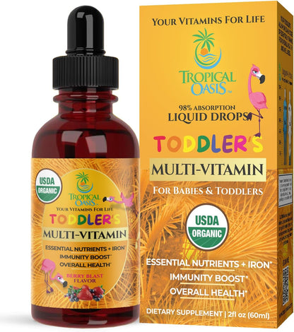 Tropical Oasis Organic Kids Multivitamin with Iron for Toddlers - Liquid Drops, 60 mL – Image 1