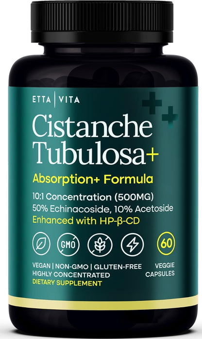 Potent Cistanche Tubulosa Capsules (500mg) – Standardised to 50% Echinacoside & 10% Acetoside – Supports Stress Response, Mood & Hormonal Balance for Men and Women's