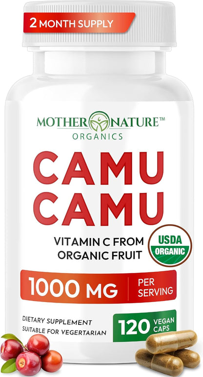 MNO Organic Camu Camu Vitamin C 1000mg, Wholefood Immune Support, 120ct