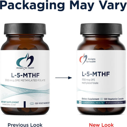 Designs for Health L 5-MTHF - Quatrefolic L Methylfolate Supplement 1mg (1700mcg DFE) - Methylated Folate Supplement for Women & Men - Supports Methylation - Non-GMO, Gluten Free (120 Capsules)