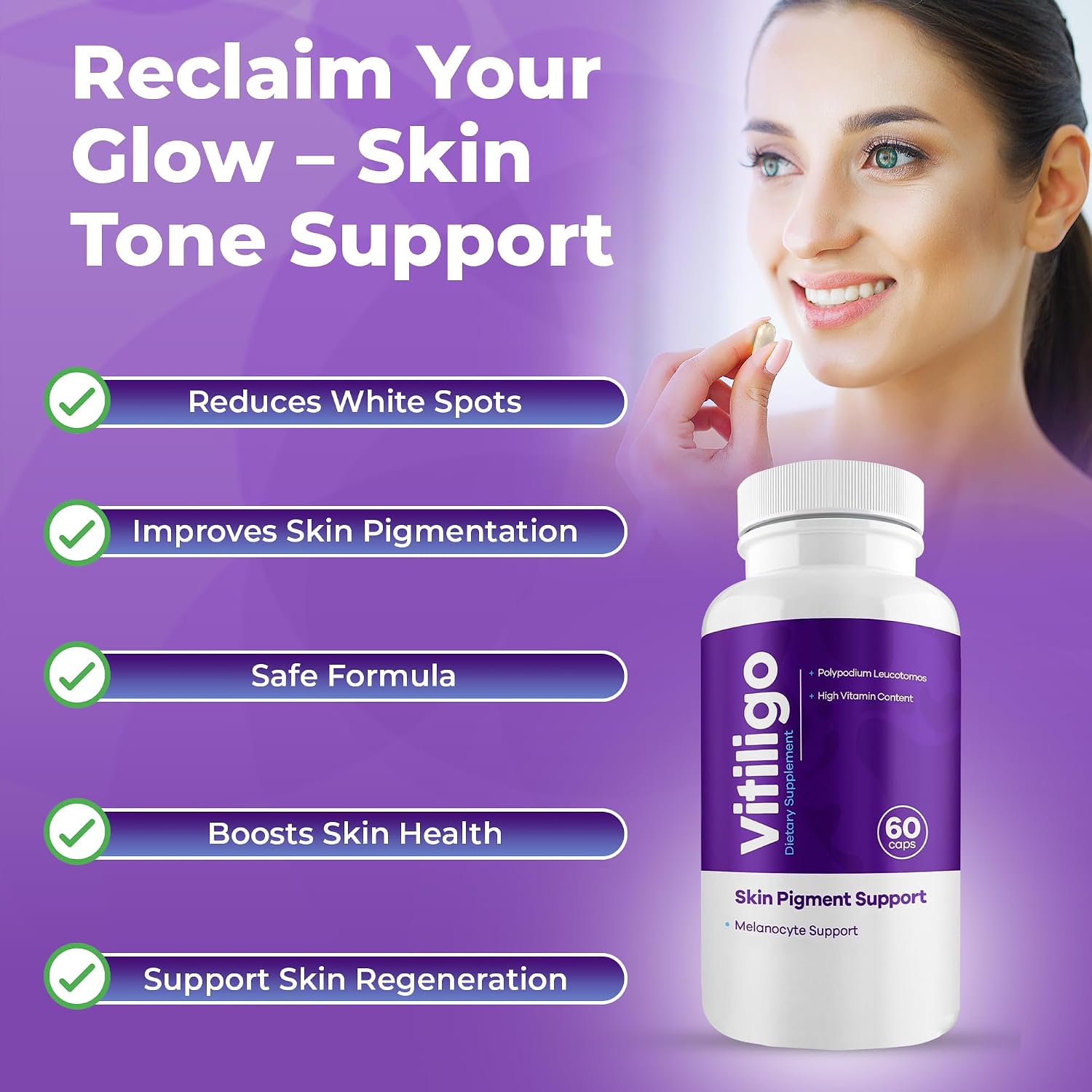 AURA VITAMINS Vitiligo Capsules - Skin Pigmentation Support - 60 Capsules - görsel 3