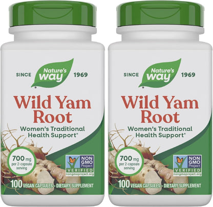 Nature's Way Wild Yam Root Capsules, Women's Traditional Support, 700 mg, 180 Vegan Capsules