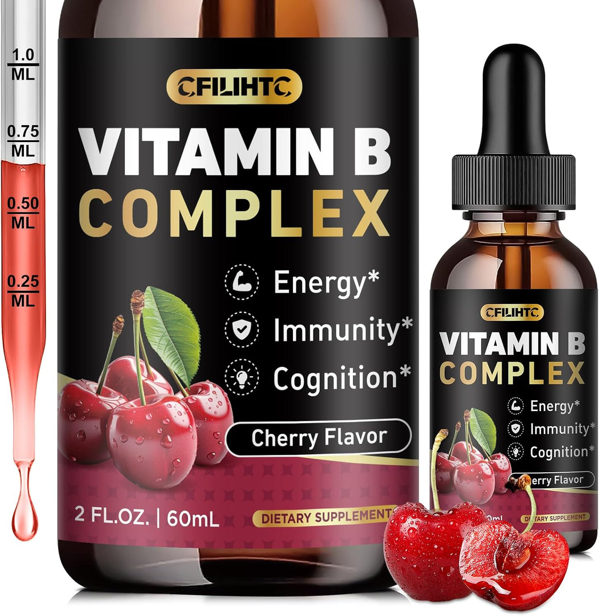 CFILIHTC Vitamin B Complex Liquid Drops - Methylated B12, Biotin, Cherry Flavour – Image 1