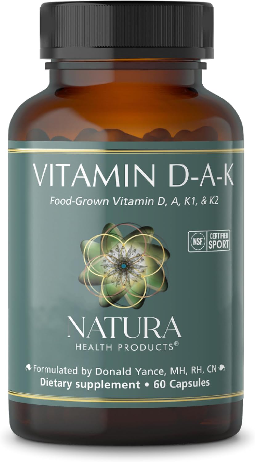 Natura Health Products D-A-K (ADK) – Vitamin D3 5000 IU, K1 550 mcg, K2 50 mcg, Vitamin A 1000 IU – Bone, Heart & Immune Support – 60 Vegetarian Capsules - görsel 1