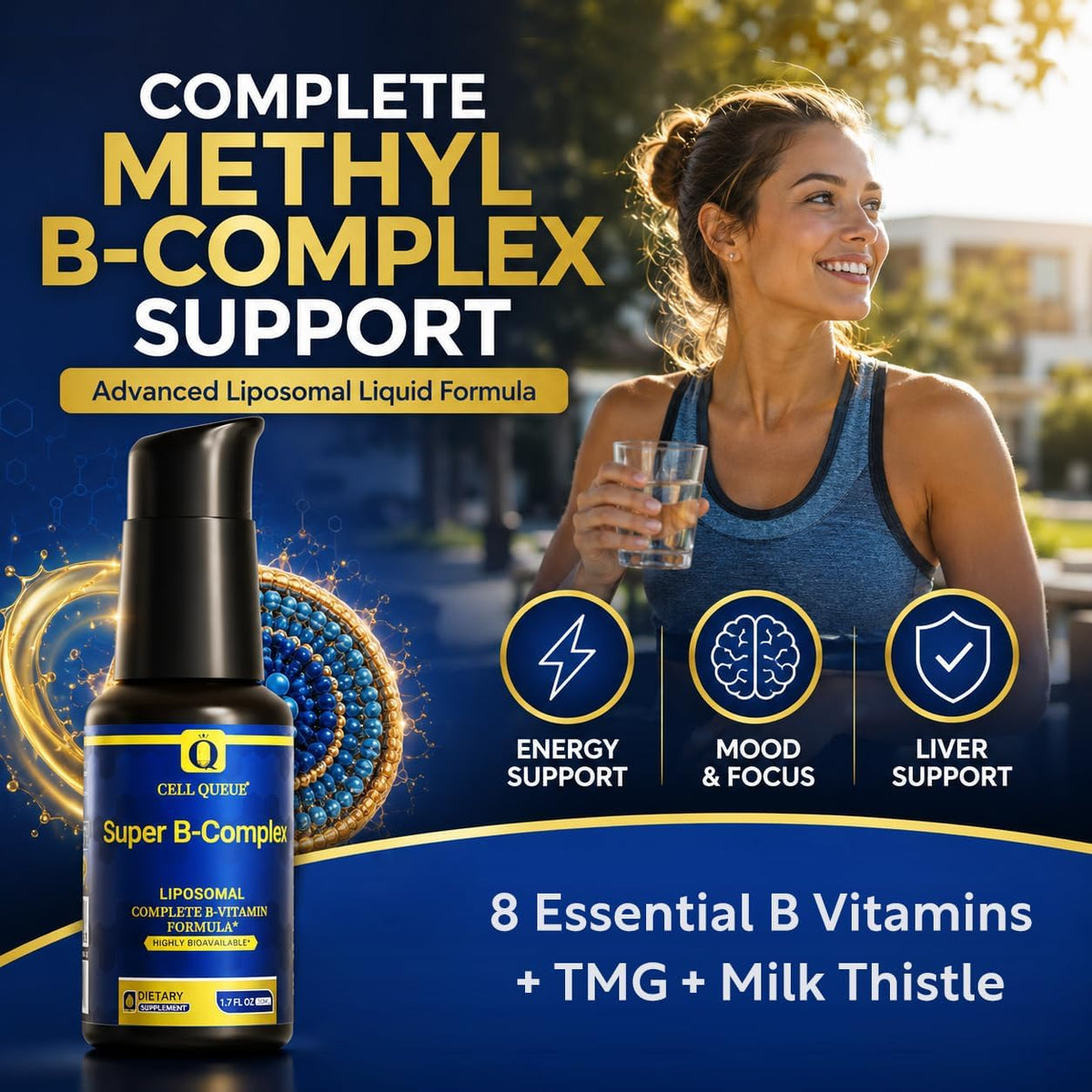 Cellqueue Liposomal Methyl B Complex Liquid – Active B Vitamin Formula with Methyl B12, Folate, TMG & Milk Thistle, 50 ml – Image 2