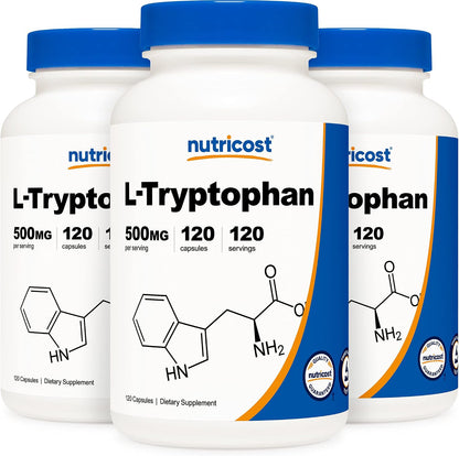 Nutricost L-Tryptophan 500mg, 240 Capsules (2 Bottles of 120)