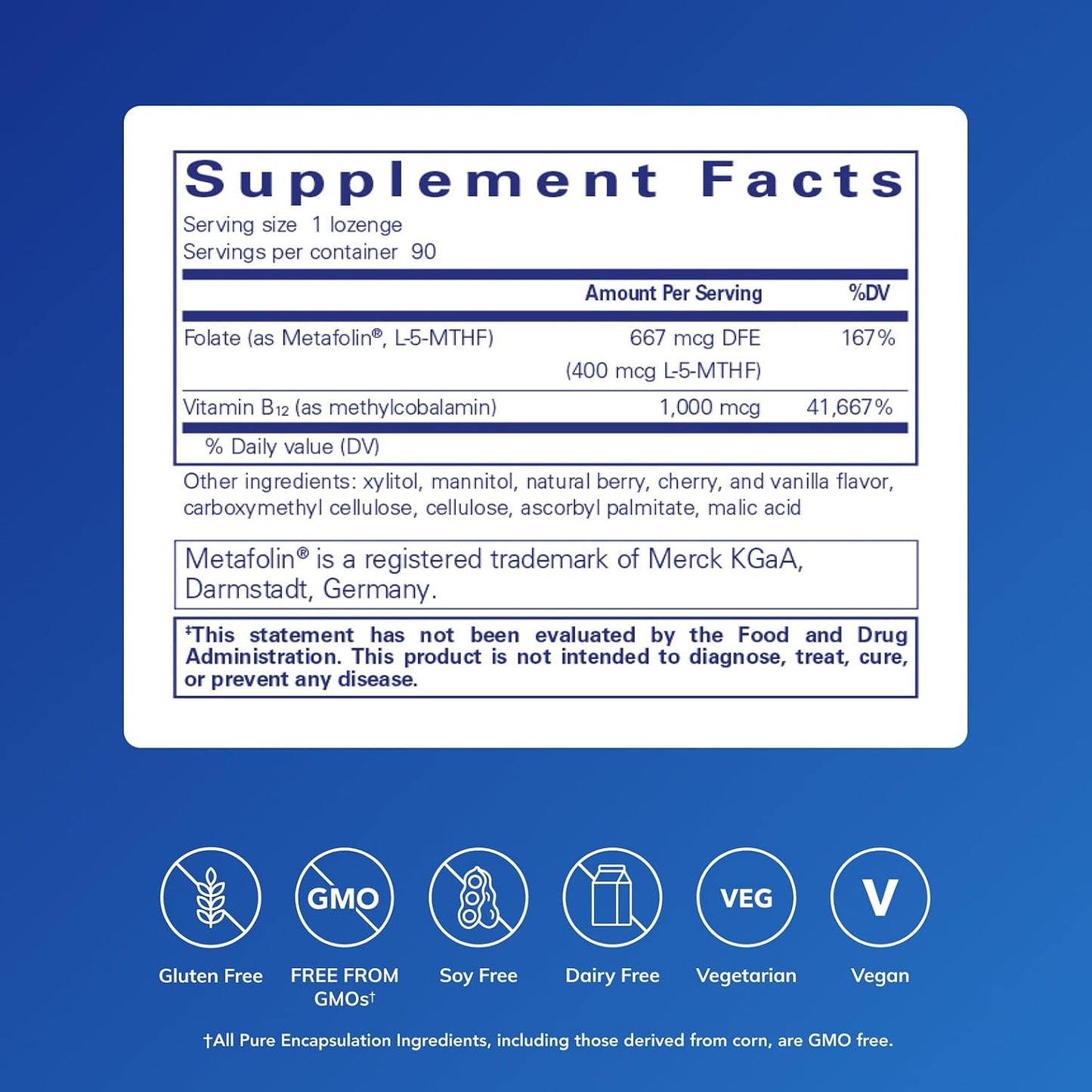 Pure Encapsulations PureMelt B12 Folate - Active B Vitamin with L-5-MTHF - Energy & Nerve Support - 90 Lozenges - görsel 2