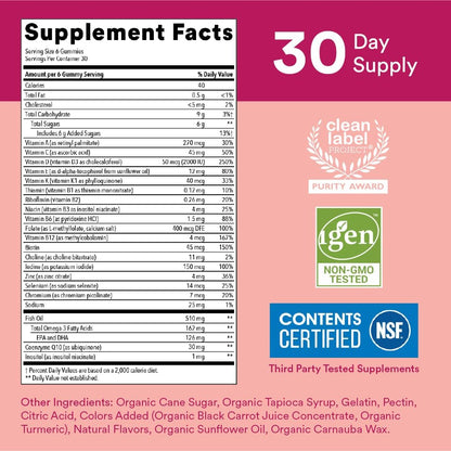 SmartyPants Women's Multivitamin Gummies: Omega 3 Fish Oil (EPA/DHA), Methylfolate, CoQ10, Vitamin D3, C, Vitamin B12, B6, A, K & Zinc, Inositol, Gluten free, 180 Count (30 Day Supply)