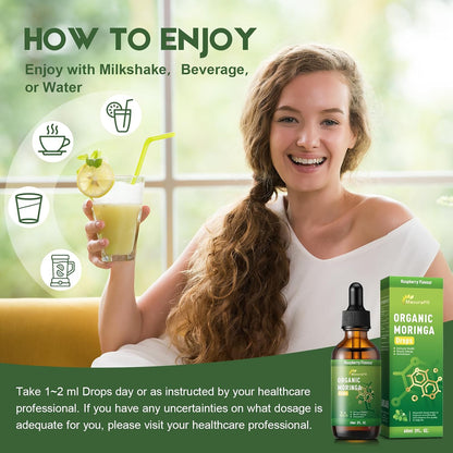 Moringa Leaf Drops with Vitamin C, Moringa Oleifera Extract Liquid Drops for Immunity Support, Antioxidant, Overall Health & Energy, Vegan Herbal Supplement 120 mL