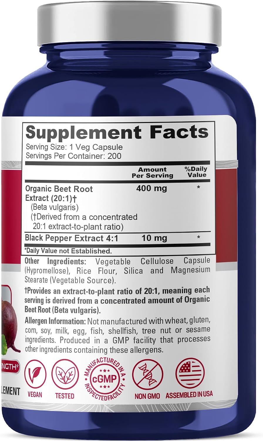 NusaPure Organic Beetroot, 400 mg, 200 Veg Capsules (Vegan, Non-GM) - görsel 2