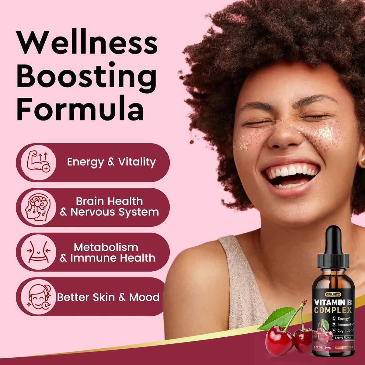 Vitamin B Complex Liquid Drops (2 Pack) - B1, B2, B3, B5, B6, B7, B9 & Methyl B12 - Cherry Flavour – Image 3