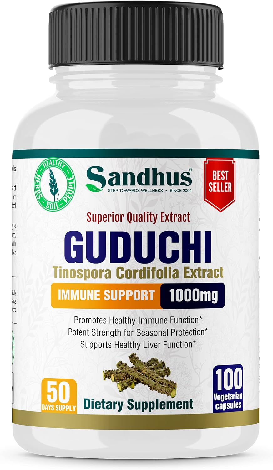 Sandhu's Guduchi (Tinospora Cordifolia) Giloy 100 Vegetarian Capsules Immune Support 1000mg per Serving - görsel 1
