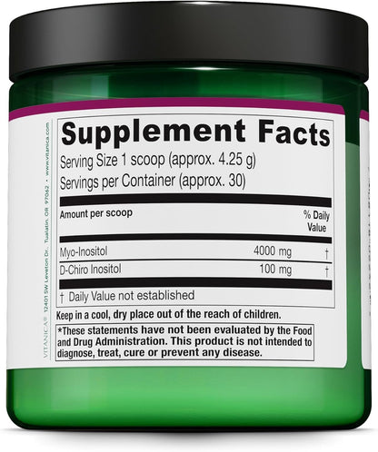 Vitanica Optinositol: Myo-Inositol & D-Chiro Inositol Powder, 4100 mg, 125 g (30-Day Supply)