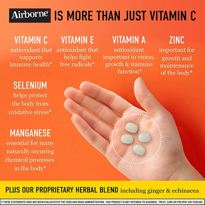 Airborne 1000mg Vitamin C + Zinc Chewable Tablets, Very Berry & Citrus