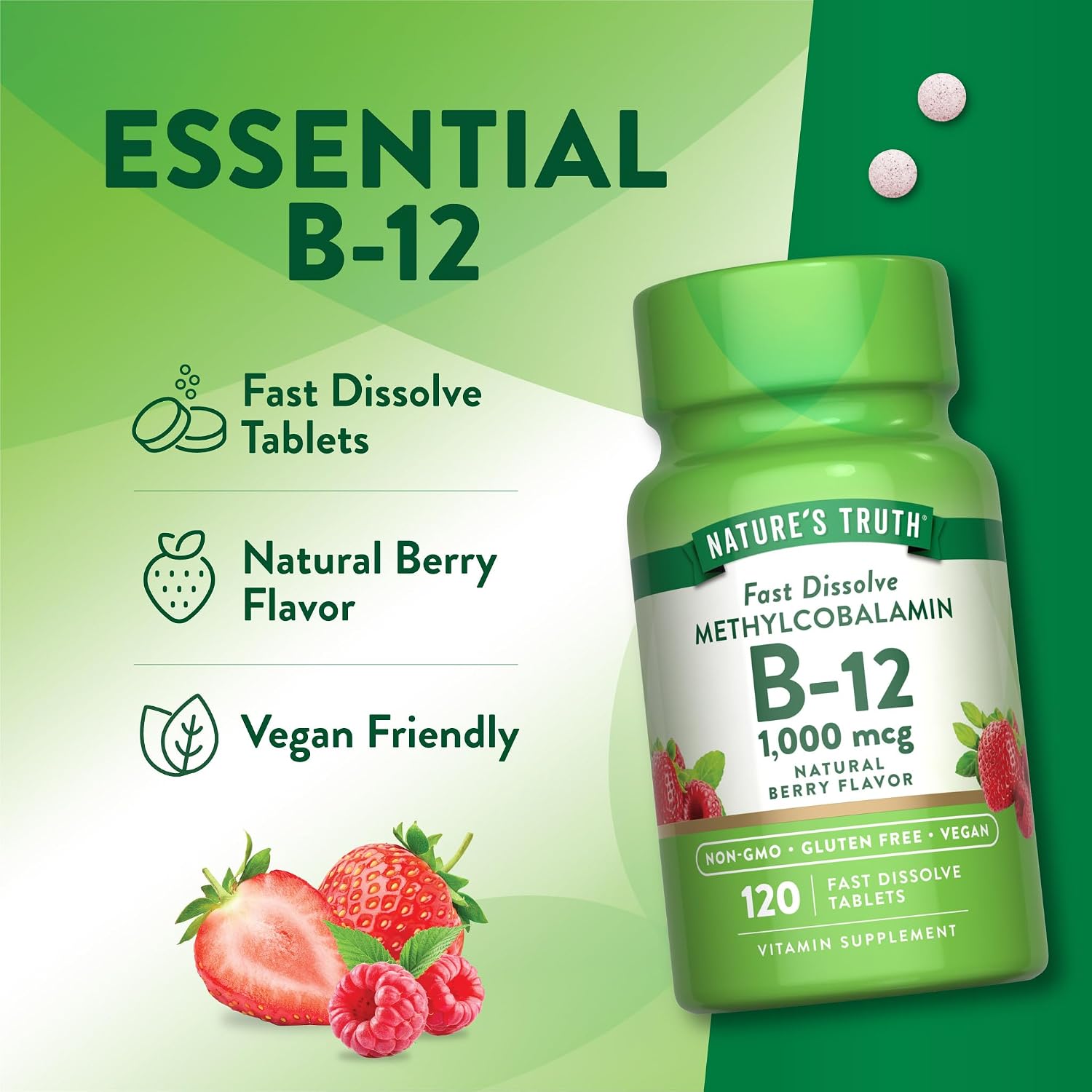 Nature's Truth B12 Vitamin Sublingual Tablets, 1000 mcg, 120 Count - Vegan, Non-GM & Gluten free - görsel 5