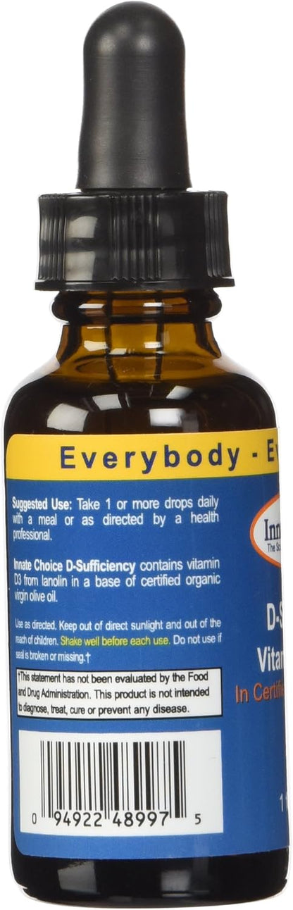 Innate Choice D Sufficiency Liquid Vitamin D3, 30 mL (500 IU per Drop)