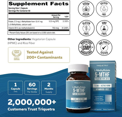 L-Methylfolate 7.5mg with Methyl B12 – Active 5-MTHF for MTHFR Support – Image 7