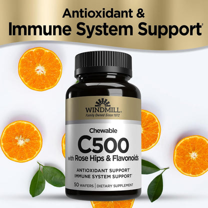 Windmill Natural Vitamins Vitamin C 500 mg with Rose Hips and Bioflavonoids - Chewable Tablets (50 Tablets)