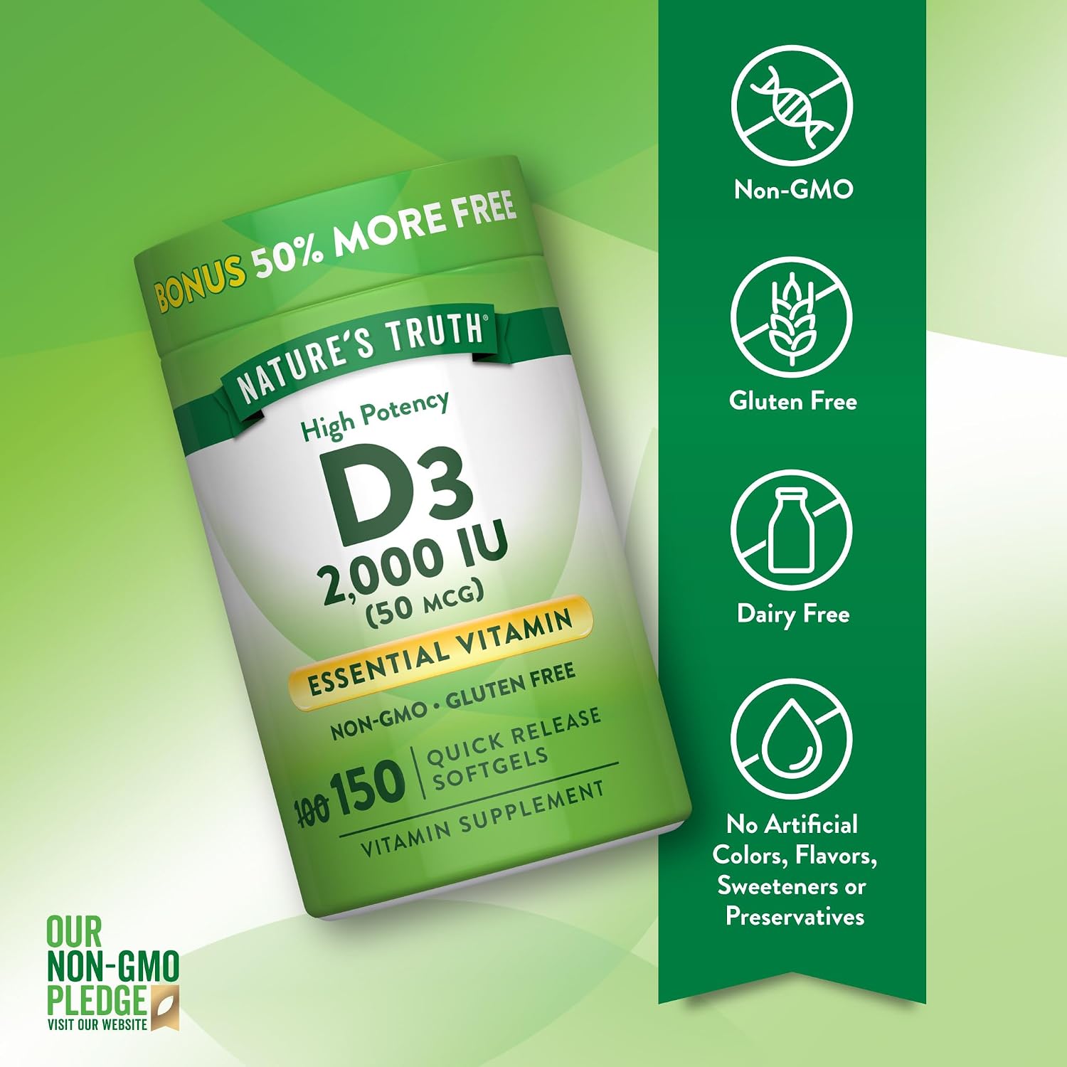 Nature's Truth Vitamin D3 2000 IU Softgels for Adults - görsel 3