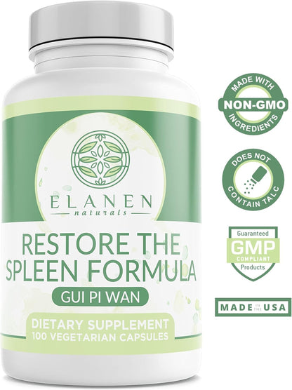 Elenan Naturals Gui Pi Wan - Third-Party Tested Traditional Chinese Herbal Supplement - 100 Vegetable Capsules