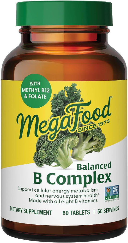 MegaFood Balanced B Complex - 8 Active B Vitamins for Energy & Brain Health, Vegan, Gluten Free (60 Tablets) – Image 1