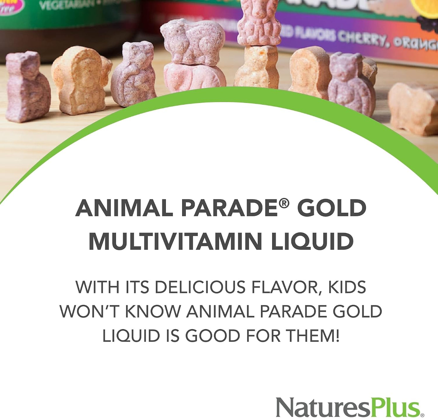 NaturesPlus Animal Parade Gold Children's Liquid Multivitamin – Natural Tropical Berry Flavour – 473 mL - görsel 3