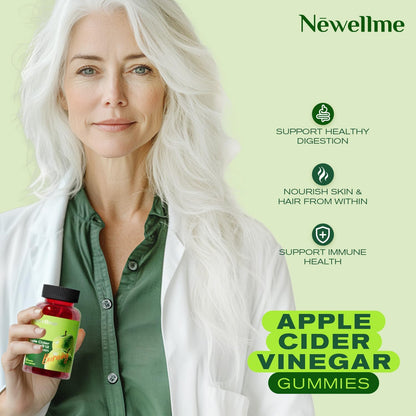 NEWELLME Apple Cider Vinegar Gummies with B12 - ACV Supplement Gummy Vitamins, Energy & Detox | Vegan, Non-GM & Gluten Free (60)