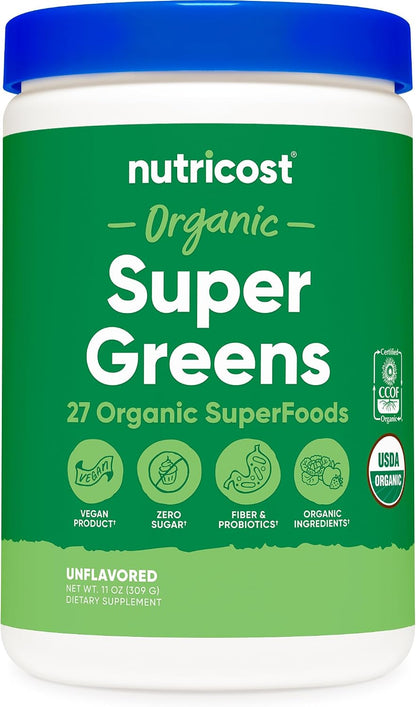 Nutricost Organic Super Greens Powder (30 Servings) Orange Sunrise Flavour - Superfood Supplement Drink Mix